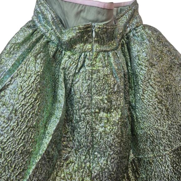 Amylynn Women's Green Metallic Sara Strapless Brocade Ruffle Mini Dress NEW - Picture 8 of 16